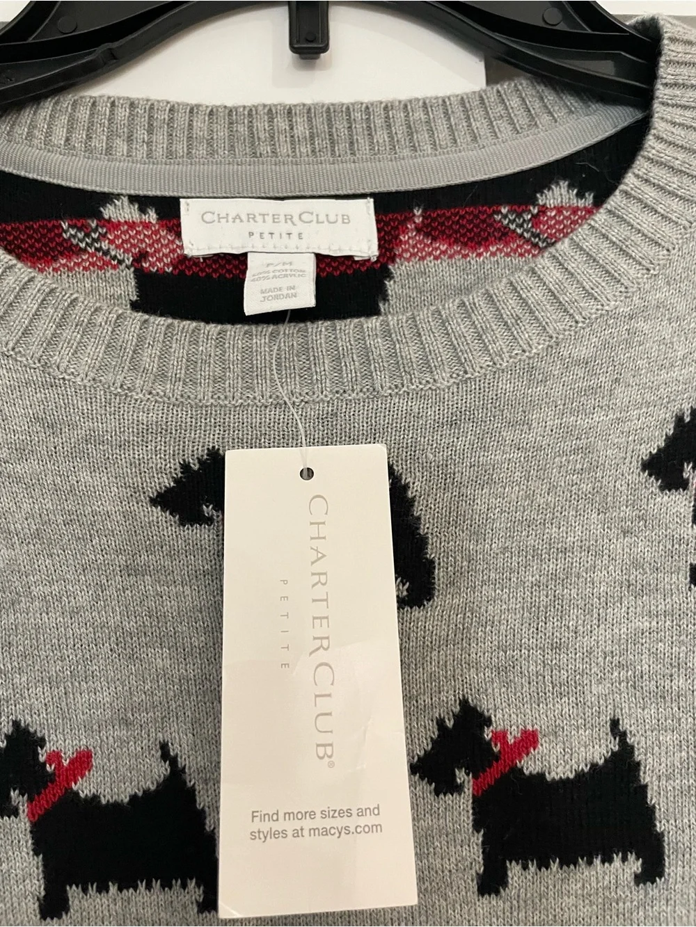 Charter Club Petite Gray Scottish Terrier Crewneck Sweater Medium